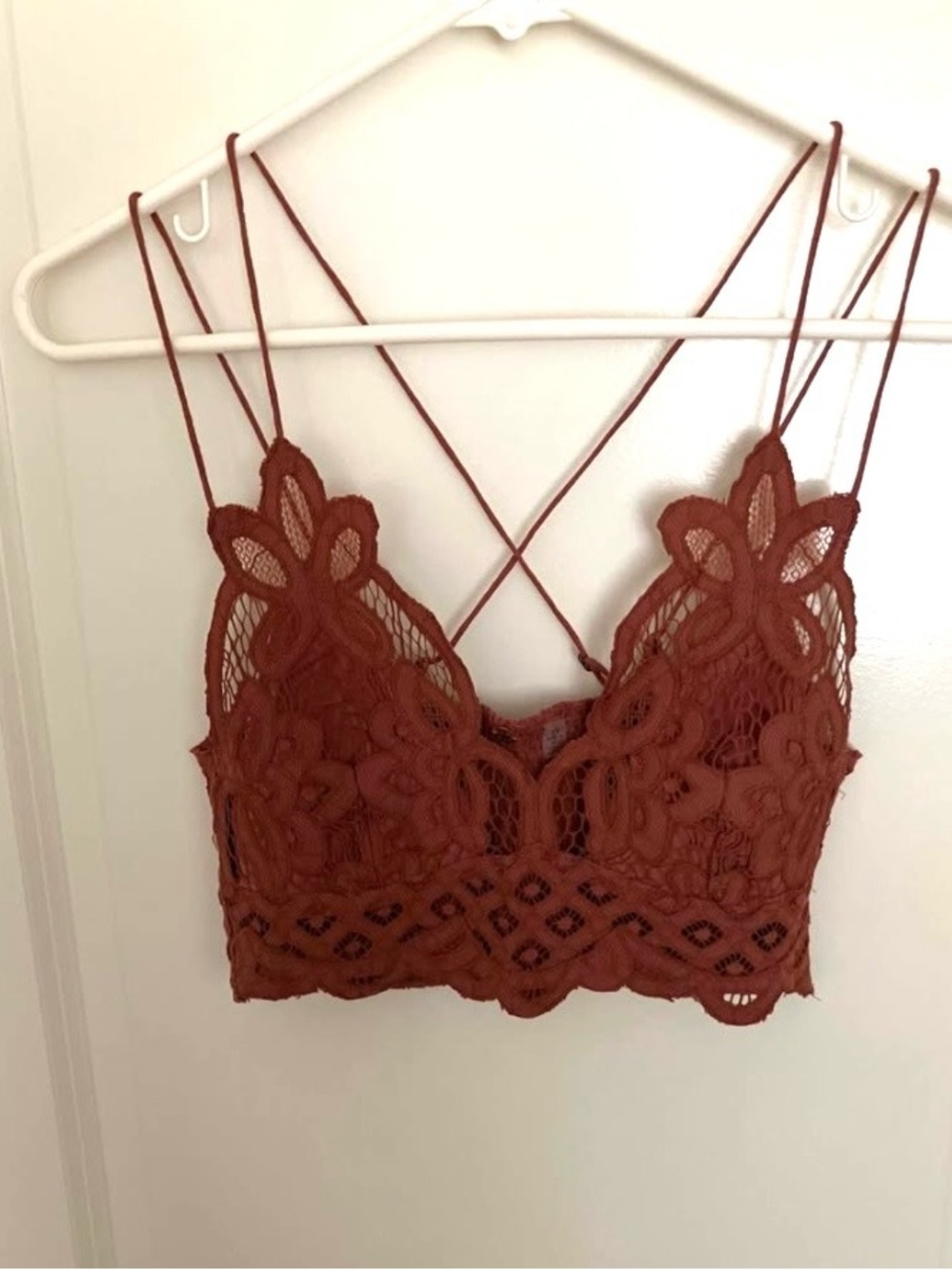 Free People, One Adella Floral Lace Bralette, Copper S